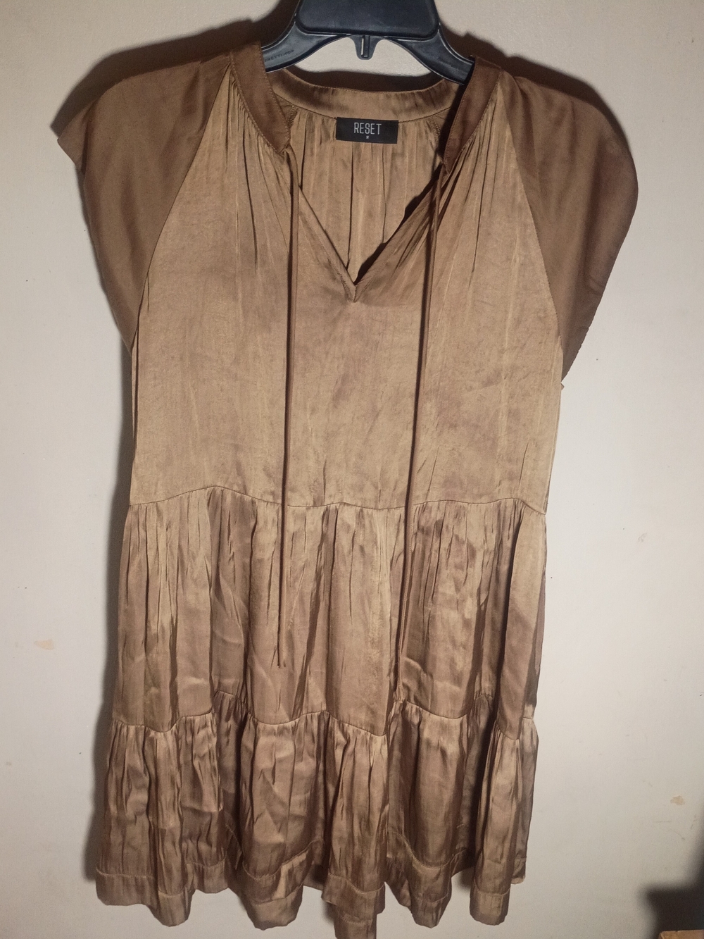 RESET Tan Tiered V-Neck Mini Dress
